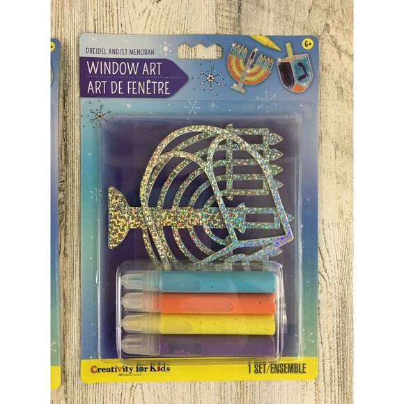 Lot of 2 Creativity for Kids Hanukkah Holiday Dreidel Menorah Window Art Kits - Picture 2 of 5